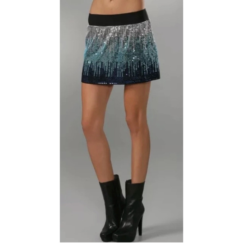 Free People Sequin‎ Mini Skirt Blue Silver Black Sparkly Party Festival, Large